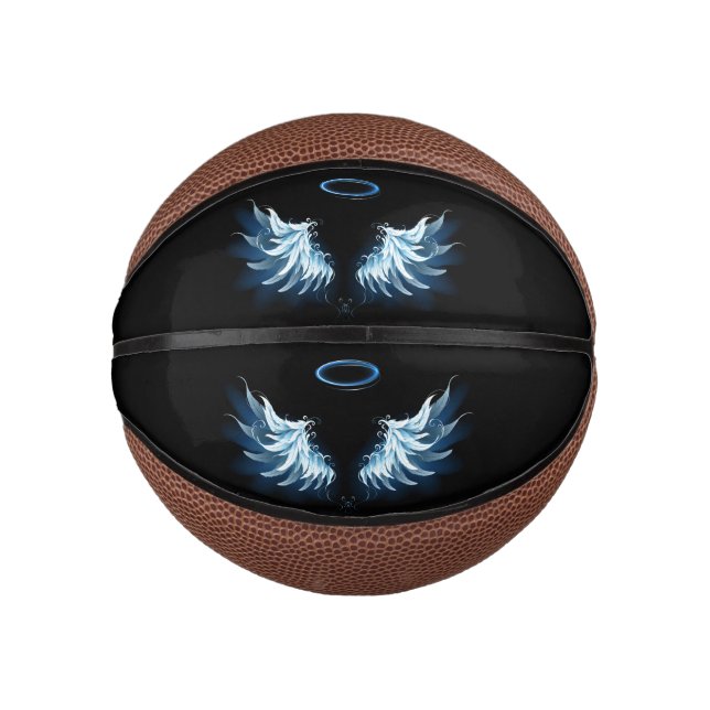 Blue Glowing Angel Wings on black background Mini Basketball (Front)
