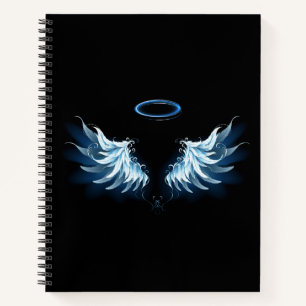 Blue Glowing Angel Wings on black background Notebook