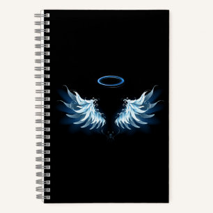 Blue Glowing Angel Wings on black background Notebook