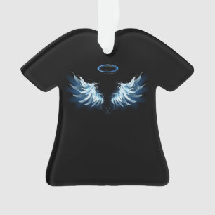 Blue Glowing Angel Wings on black background Ornament