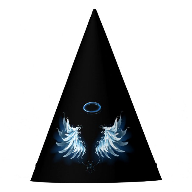 Blue Glowing Angel Wings on black background Party Hat (Front)