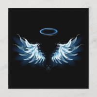Blue Glowing Angel Wings on black background