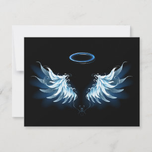 Blue Glowing Angel Wings on black background RSVP Card
