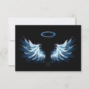 Blue Glowing Angel Wings on black background Save The Date