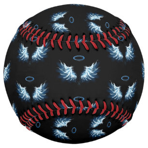 Blue Glowing Angel Wings on black background Softball