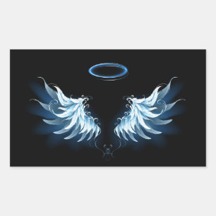 Blue Glowing Angel Wings on black background Sticker