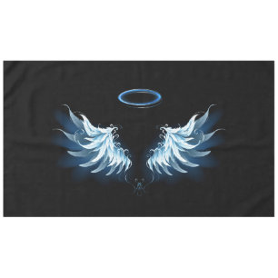 Blue Glowing Angel Wings on black background Tablecloth