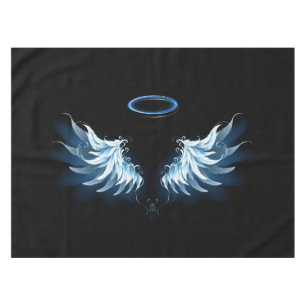 Blue Glowing Angel Wings on black background Tablecloth