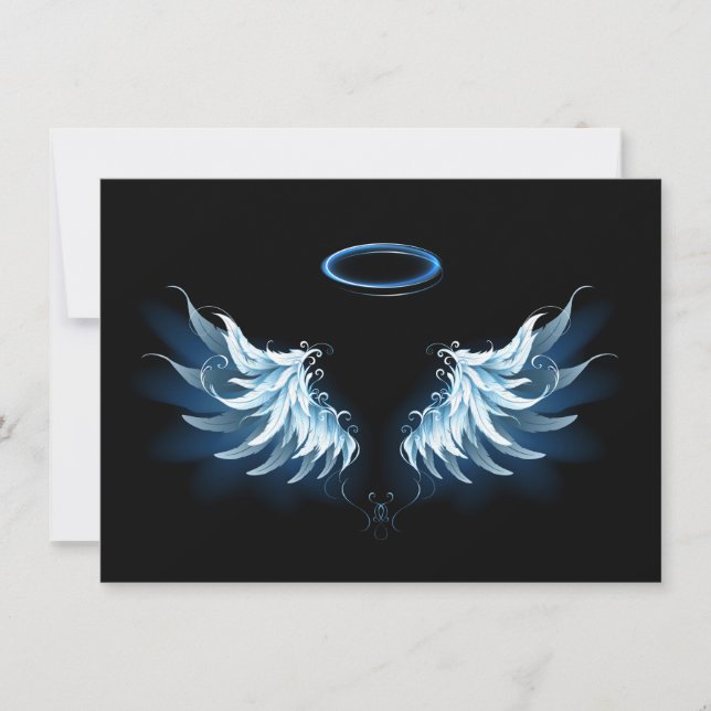 Blue Glowing Angel Wings on black background Thank You Card (Front)