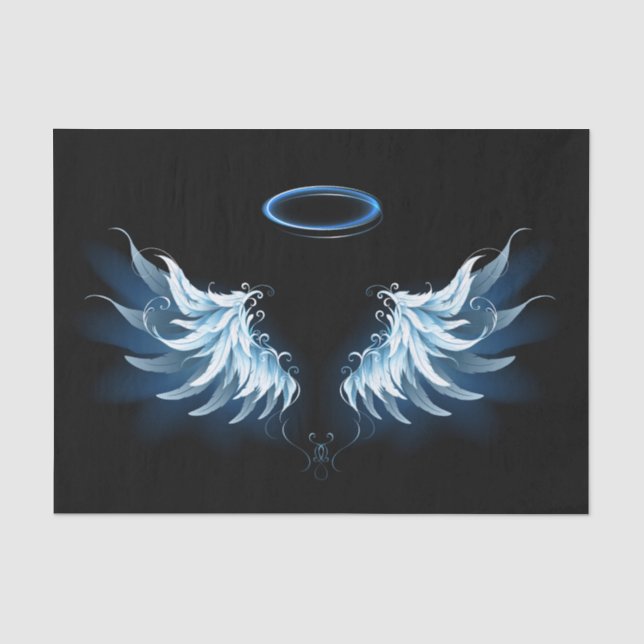 Blue Glowing Angel Wings on black background Tissue Paper (Front)
