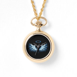 Blue Glowing Angel Wings on black background Watch