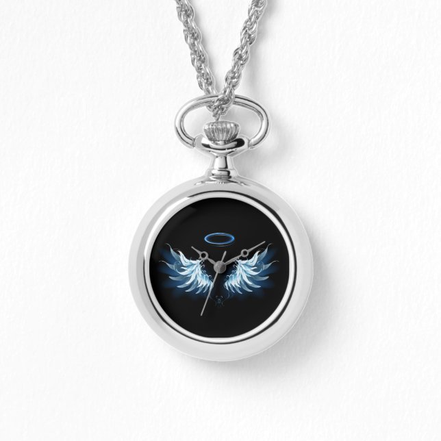 Blue Glowing Angel Wings on black background Watch (Front)