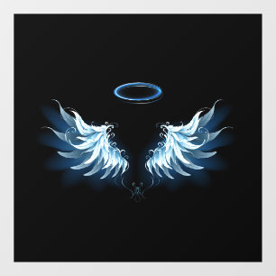 Blue Glowing Angel Wings on black background Window Cling