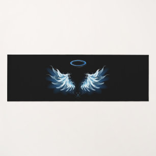 Blue Glowing Angel Wings on black background Yoga Mat