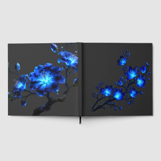 Blue Glowing Floral Branch Guest Book