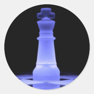 Blue Glowing King Chess Piece Classic Round Sticker