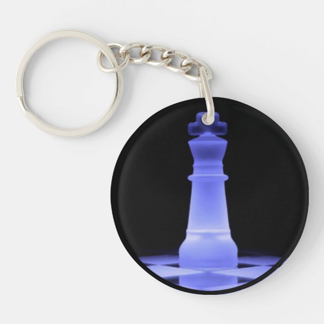 Blue Glowing King Chess Piece Keychain (Front)