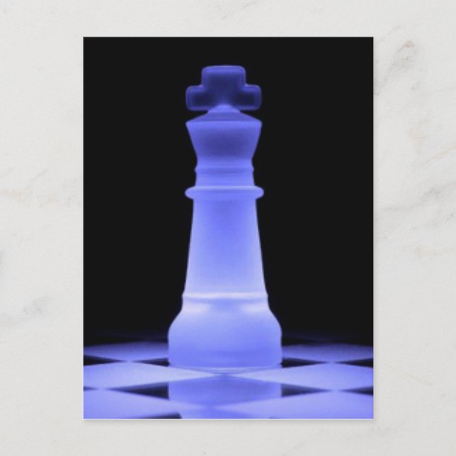 Blue Glowing King Chess Piece Postcard (Front)