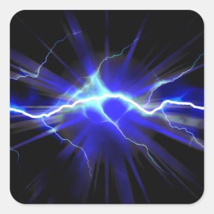 Blue glowing lightning or electricity square sticker