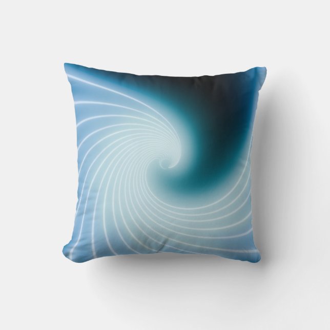 Blue glowing neon line art wave throw pillow (Front)
