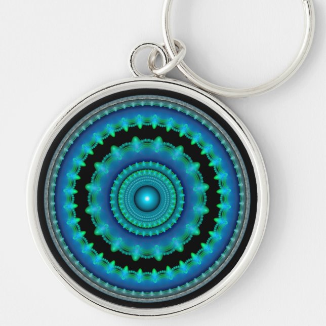 Blue glowing round ornament keychain (Front)