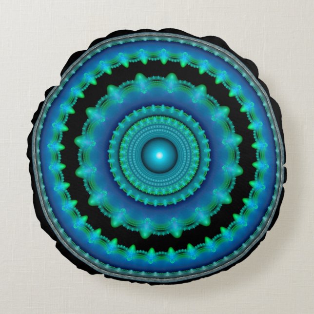 Blue glowing round ornament pillow (Front)
