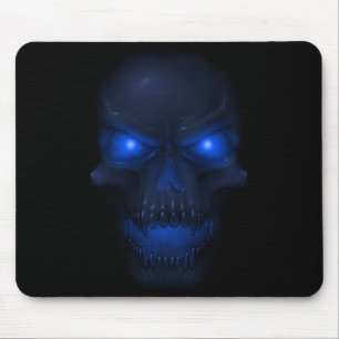 Blue Glowing Skull Mouse Pad