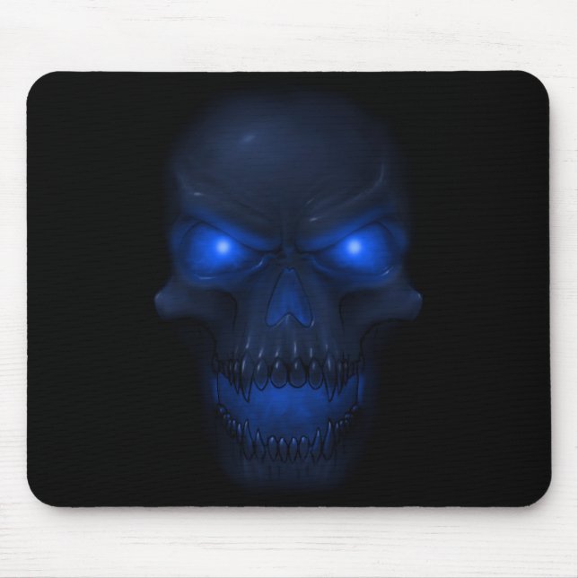 Blue Glowing Skull Mouse Pad (Front)