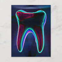 Blue Glowing Tooth Dental Art Postcard