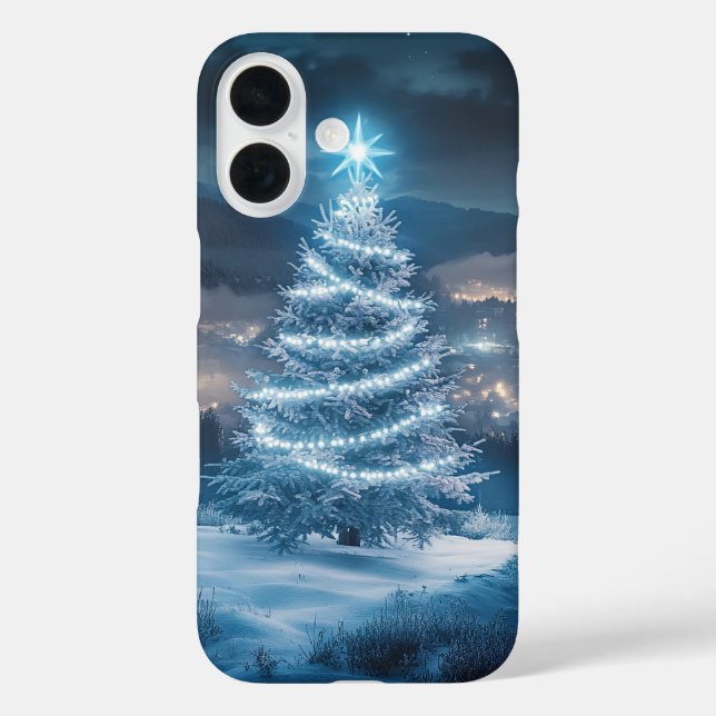 Blue Glowing Winter Night Christmas Tree Case-Mate iPhone Case (Back)