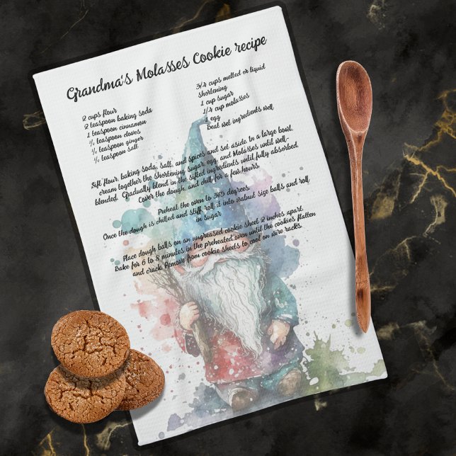 Blue  Gnome Christmas Tree Recipe keepsake Kitchen Towel (Creator Uploaded)