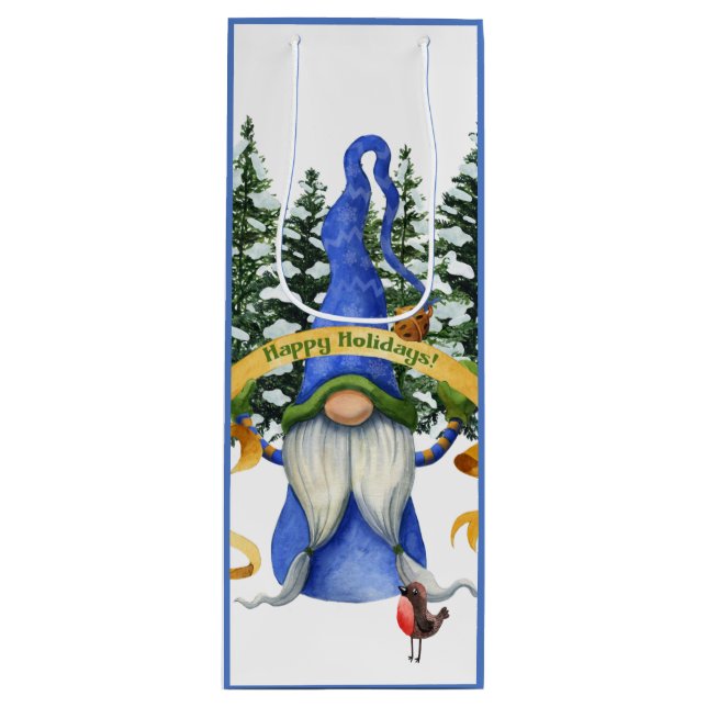 Blue Gnome Holiday Wishes Wine Gift Bag (Front)