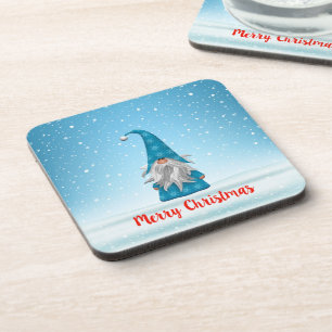 Blue Gnome Merry Christmas  Coaster