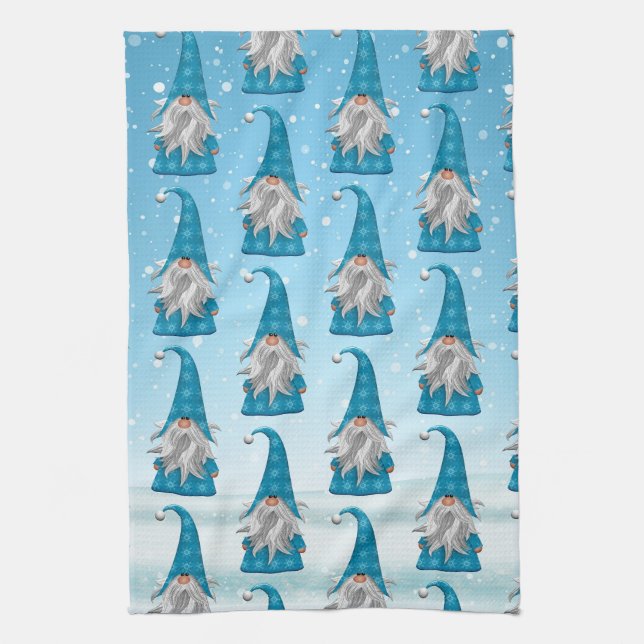 Blue Gnome On Snow Kitchen Towel (Vertical)