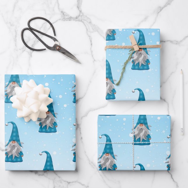 Blue Gnome Wrapping Paper Sheet (Front)