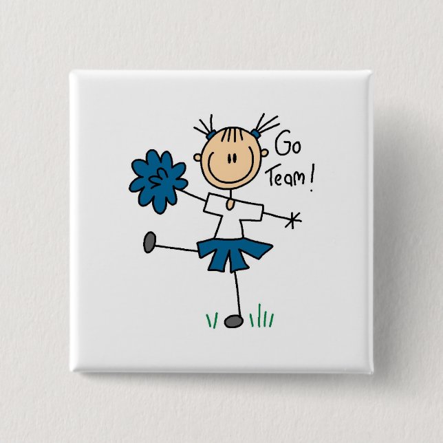 Blue Go Team Cheerleading Tshirts and Gifts 2 Inch Square Button (Front)
