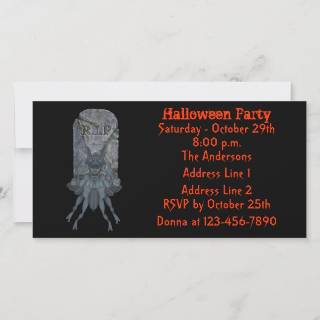 Blue Goblin Tombstone Halloween Party Invite (Front)
