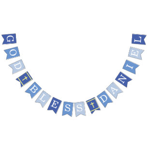 Blue God Bless 6 Letters Name Baptism Communion Bunting Flags