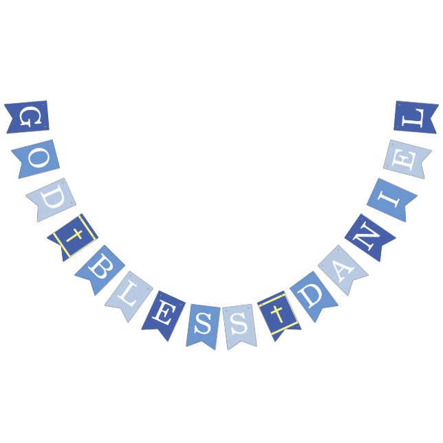 Blue God Bless 6 Letters Name Baptism Communion Bunting Flags (All)