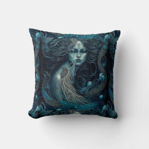 Blue Goddess Mermaid Girly Glam Throw Pillow