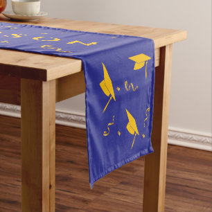 Blue Gold 2025 Graduation Congratulations Party Short Table Runner