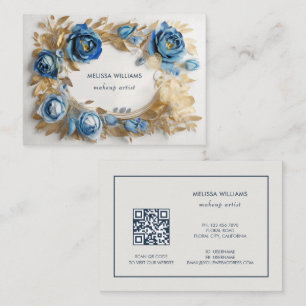 Blue Gold 3 D Flowers Business Card
