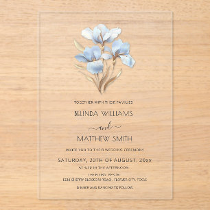 Blue Gold 3D Flowers Acrylic Invitations