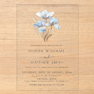 Blue Gold 3D Flowers Acrylic Invitations