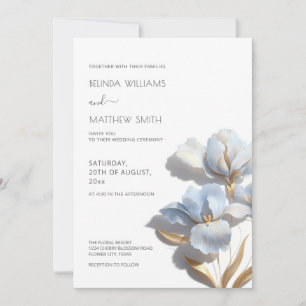 Blue Gold 3D Flowers Invitation