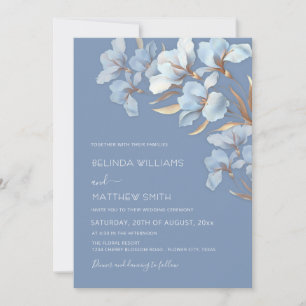 Blue Gold 3D Flowers Invitation