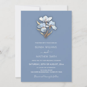 Blue Gold 3D Flowers  Invitation