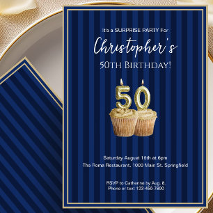 Blue Gold 50th Surprise Birthday Invitation