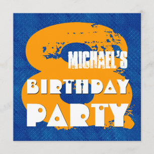 BLUE GOLD 8th Birthday Party 8 Year Old V11C Invitation