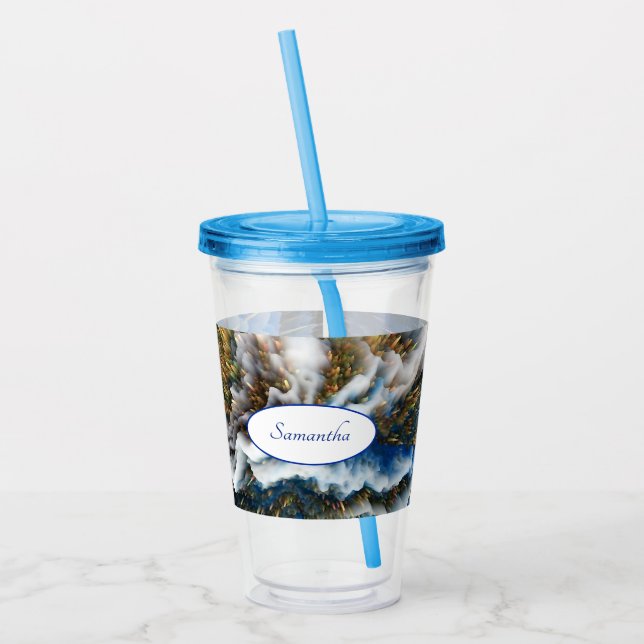 Blue Gold Abstract 3D effect Personalized 2 Acrylic Tumbler (Left)